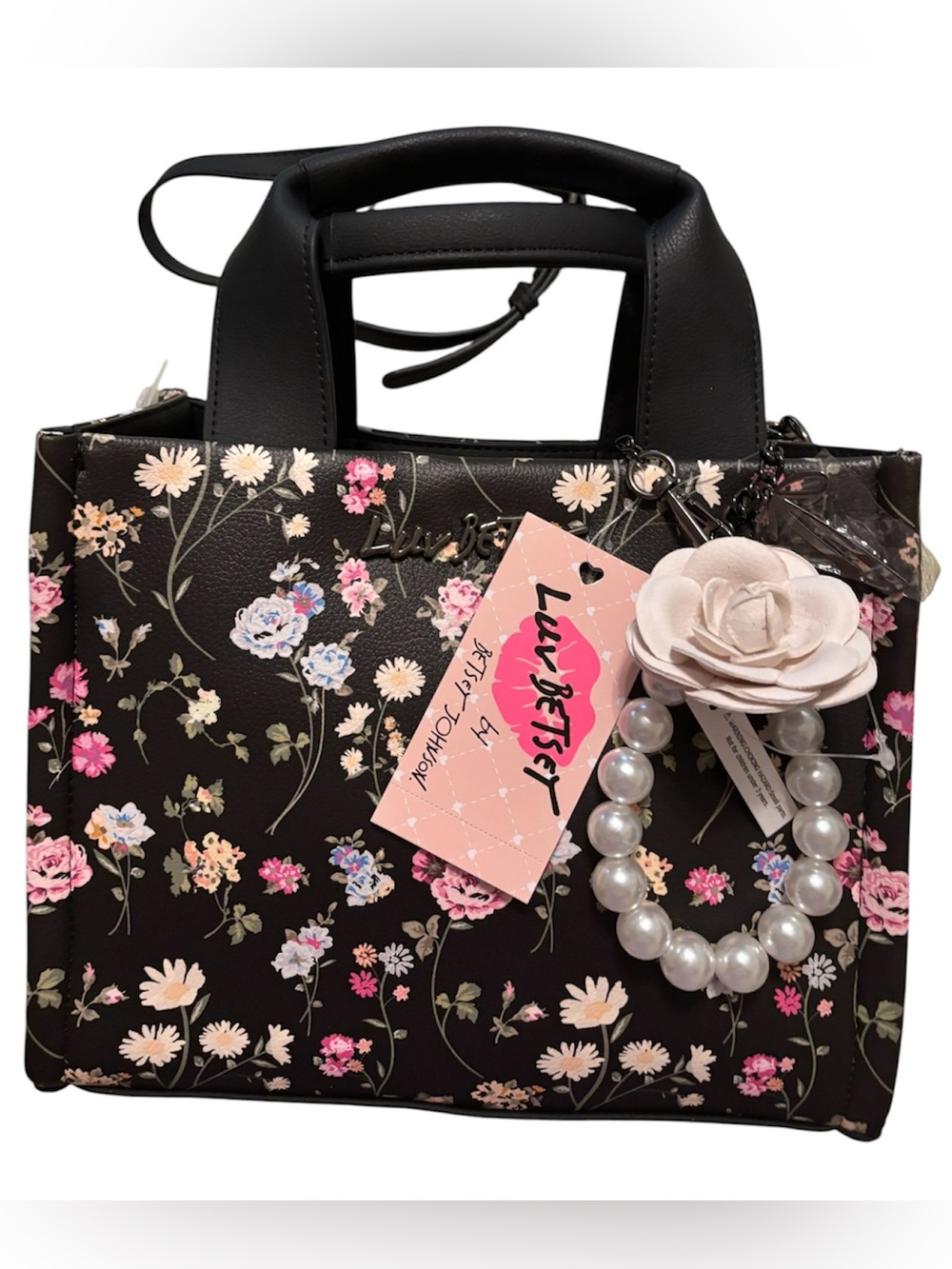 Betsey Johnson black floral satchel crossbody NWT